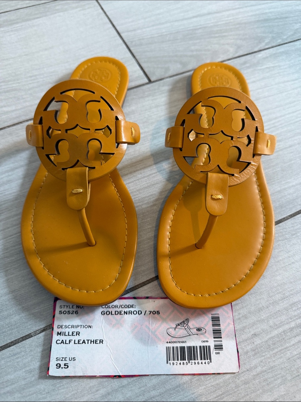 Tory Burch Miller Calf Leather Sandals in Goldenrod